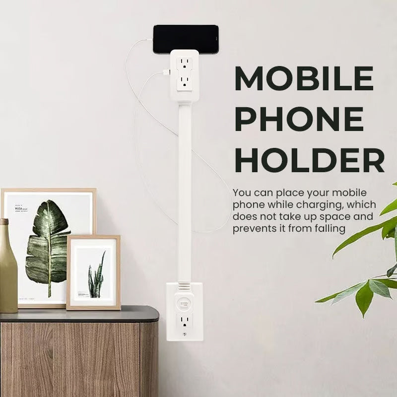 Roterbar stikkontaktutvider med telefonholder