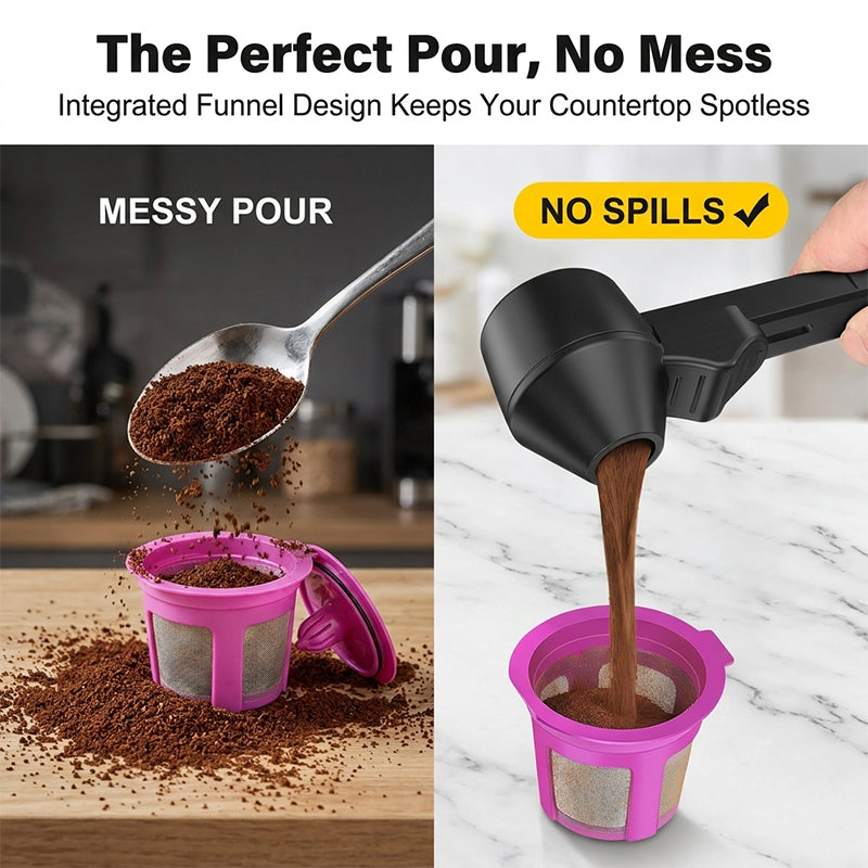Måleskje til kaffe med trakt og avstryker