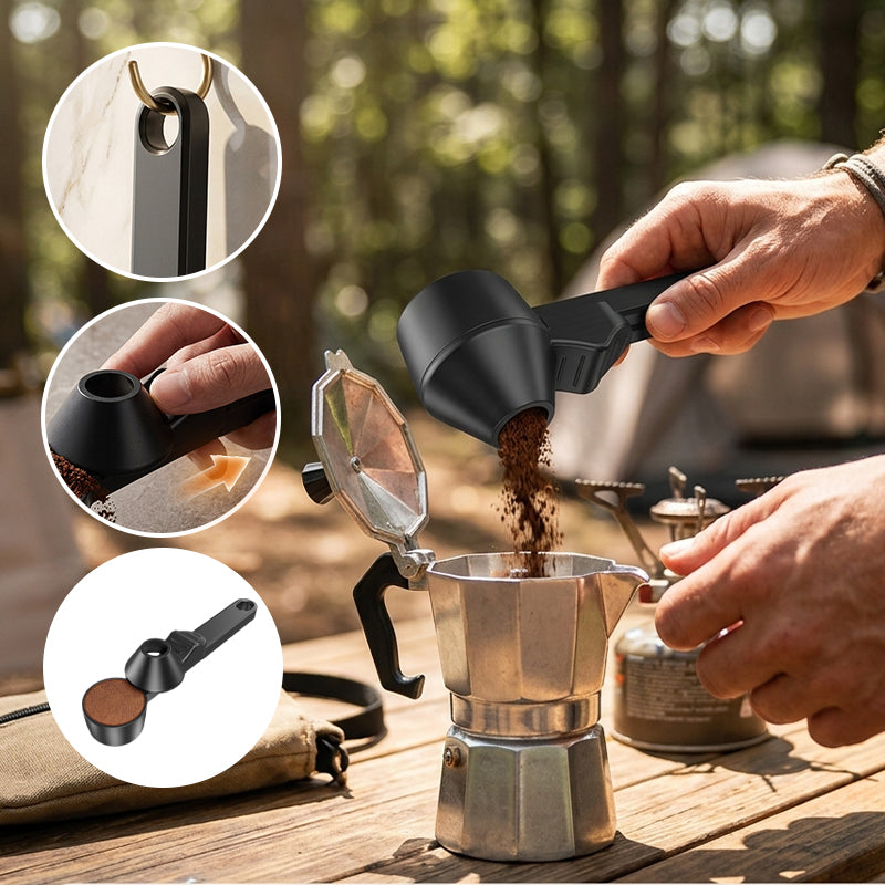 Måleskje til kaffe med trakt og avstryker